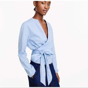 J. Crew Oxford Blue Wrap Blouse, Size XL